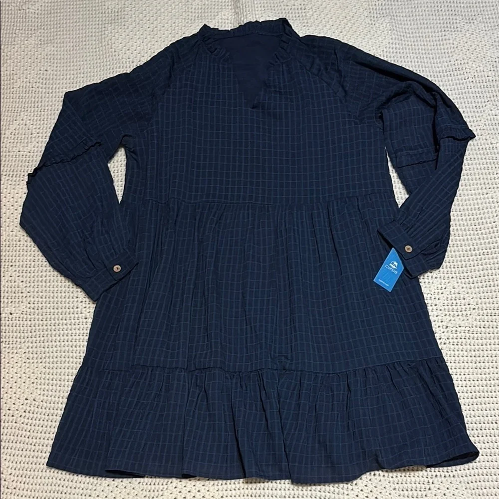 Cupshe Grid Print Navy Ruffled Mini Dress size L - Picture 2 of 14